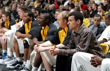 Iowa's Anthony Tucker sits on the team's bench against Wisconsin Jan. 21, 2009 at Carver-Hawkeye Arena. Iowa announced on Wednesday that Tucker will miss the second semester of the 2008-09 season due to being ruled academically ineligible. (Brian Ray/The Gazette)