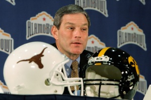 Iowa Coach Kirk Ferentz answers questions from the media during a press conference December 29, 2006 in San Antonio. Iowa and Texas played in the 2006 Alamo Bowl.